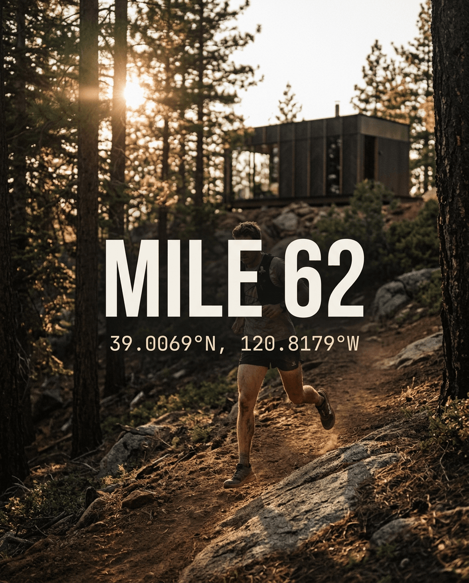 Mile 62 trail marker near the Foresthill property